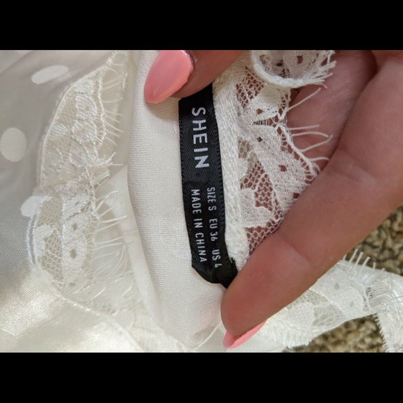 Shein White Polka Dot Lace Tank Top - Picture 5 of 5